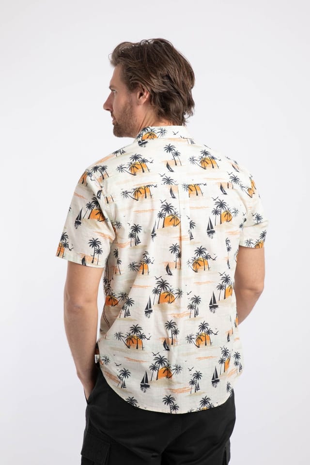 Weird Fish Weird Fish Men's Faraway Short Sleeve Printed Shirt in Ecru - 3