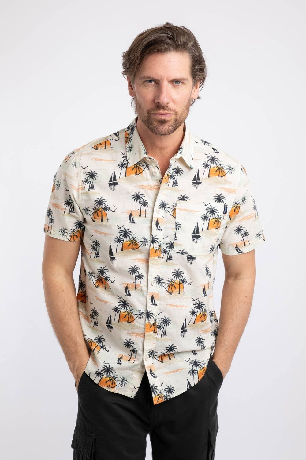 Weird Fish Weird Fish Men's Faraway Short Sleeve Printed Shirt in Ecru - 4