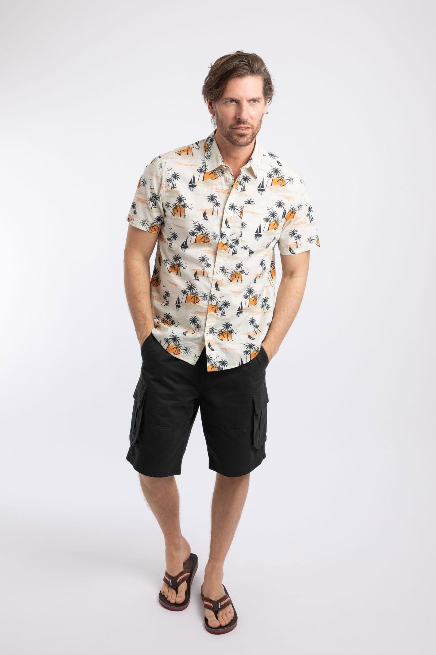 Weird Fish Weird Fish Men's Faraway Short Sleeve Printed Shirt in Ecru - 4