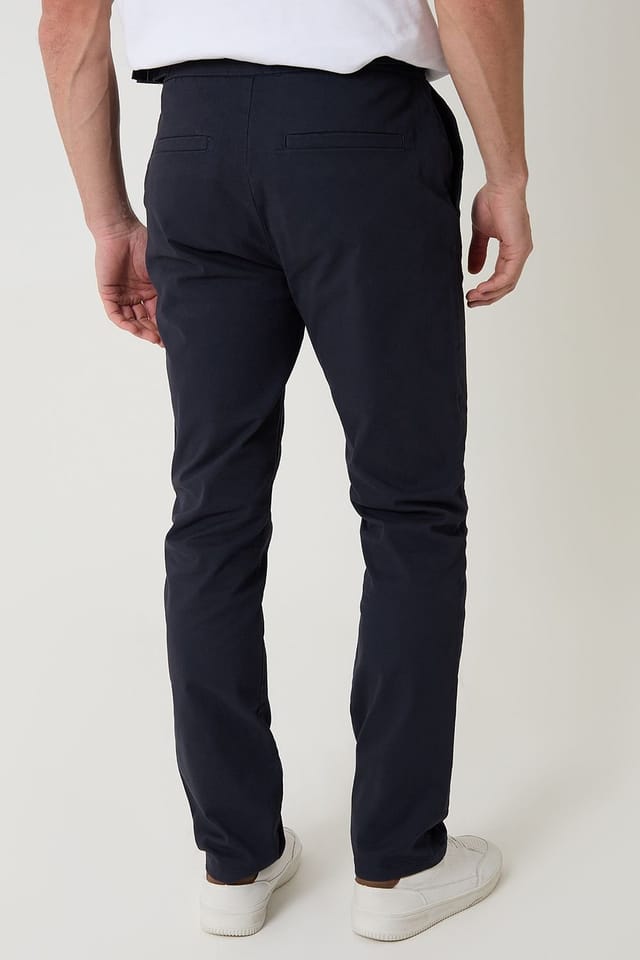Threadbare Threadbare Men's Cotton Slim Fit Trousers With Stretch in Navy - 2