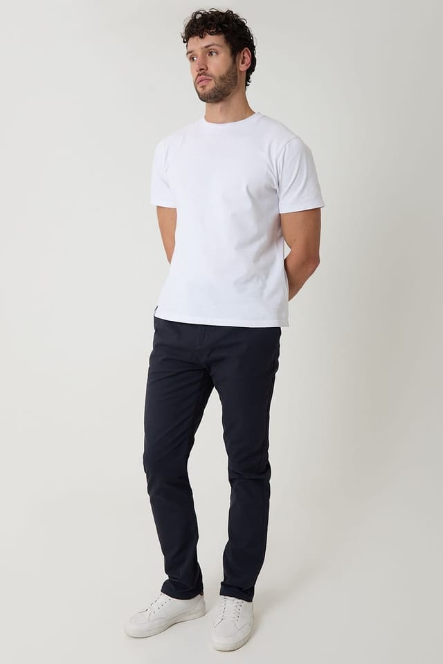 Threadbare Threadbare Men's Cotton Slim Fit Trousers With Stretch in Navy - 3