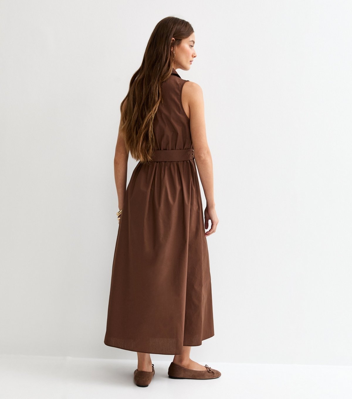 New Look Women's Dark Brown Sleeveless Button Up Midi Shirt Dress New Look - 4