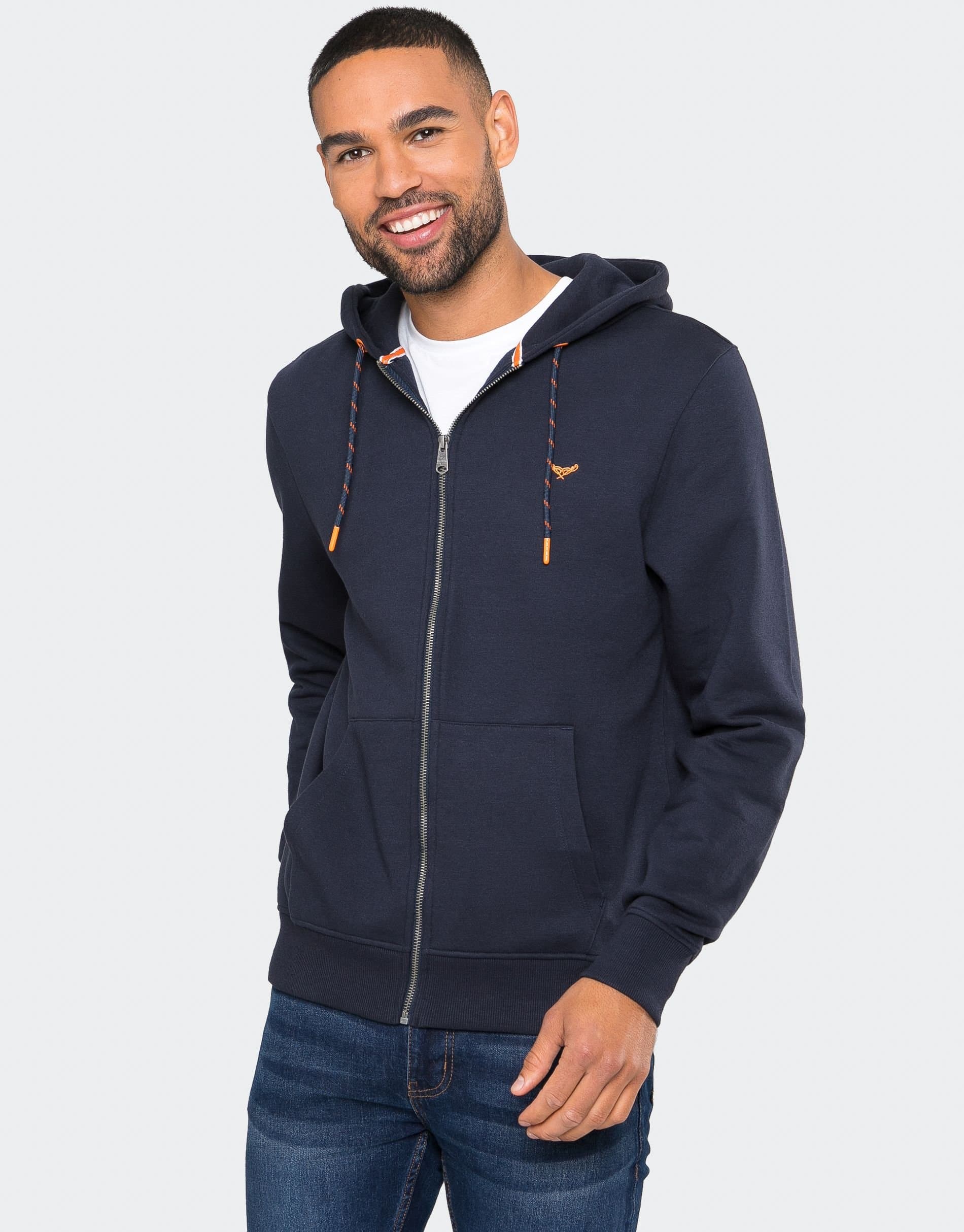 Threadbare Threadbare Men's Cotton Blend 'Tangerine' Zip Through Hoodie in Navy