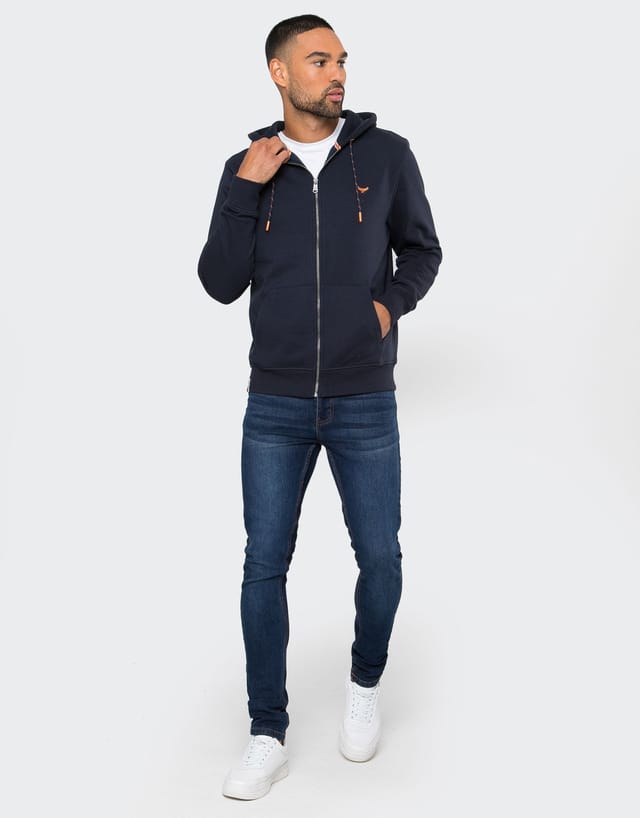 Threadbare Threadbare Men's Cotton Blend 'Tangerine' Zip Through Hoodie in Navy - 3