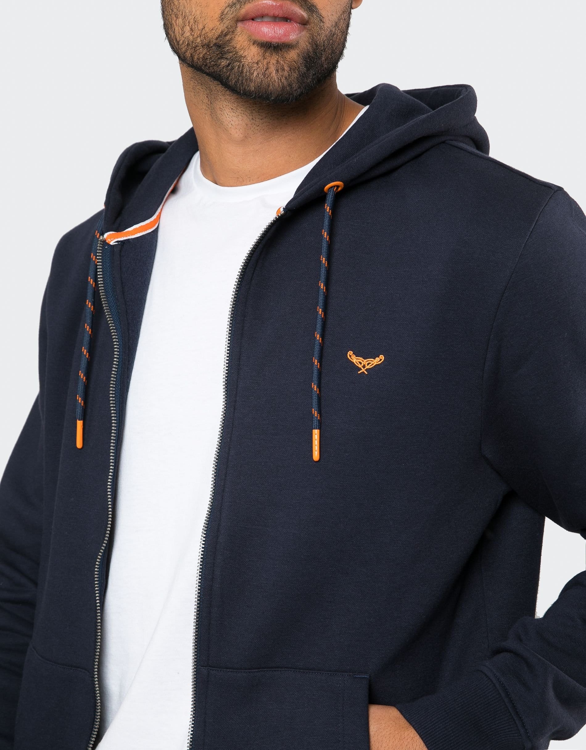 Threadbare Threadbare Men's Cotton Blend 'Tangerine' Zip Through Hoodie in Navy - 4