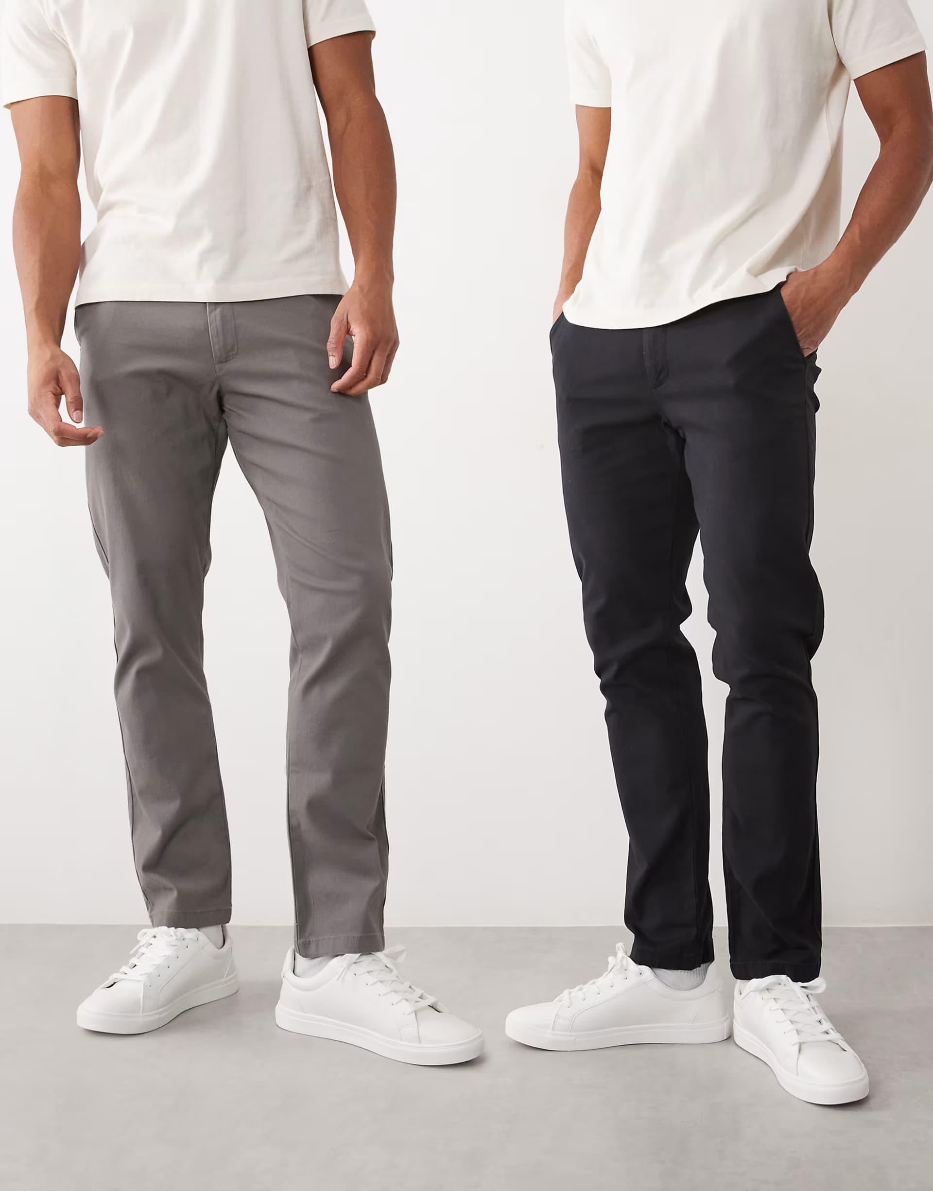 ASOS ASOS DESIGN 2 pack slim chinos in charcoal and black