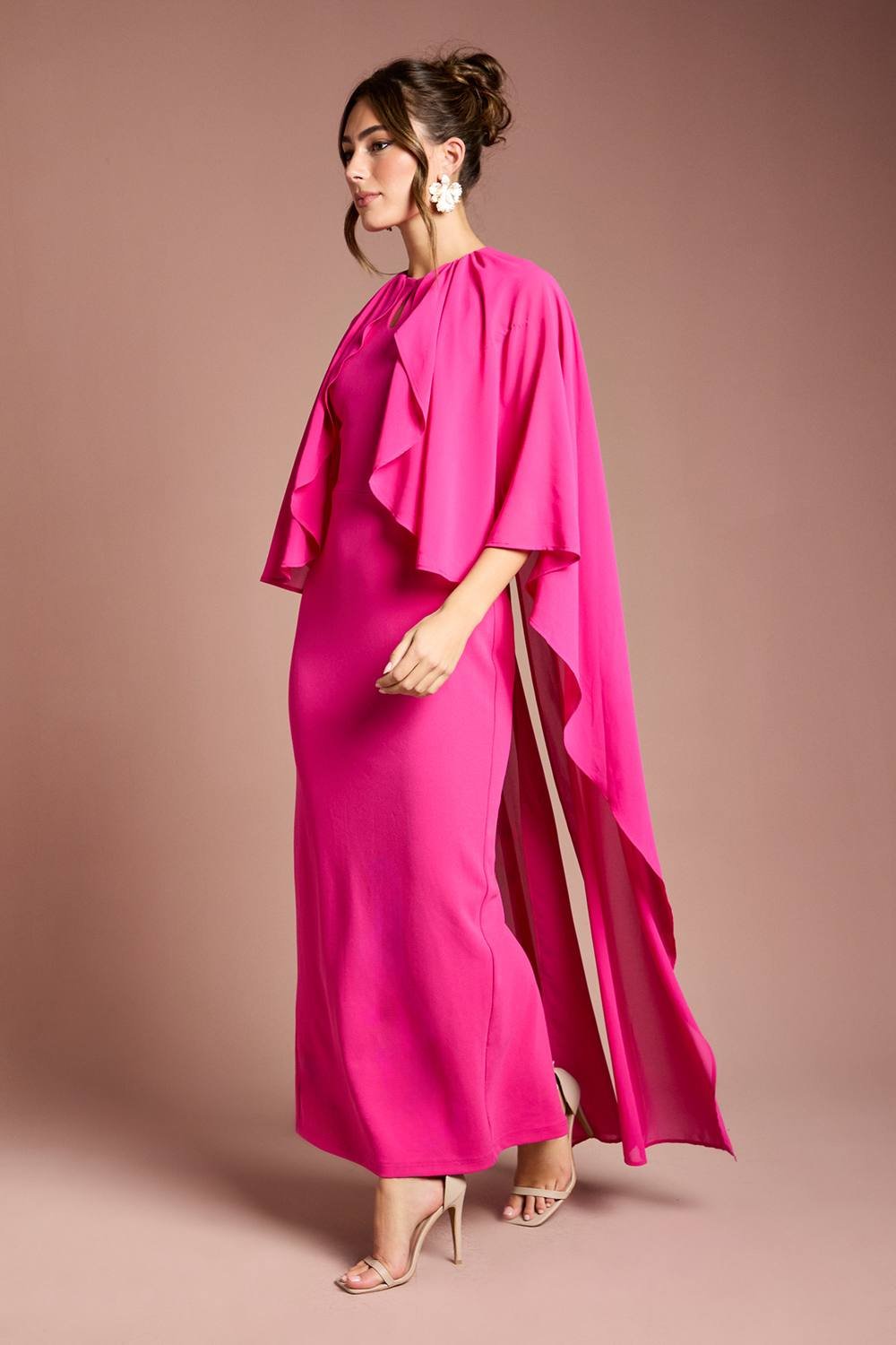 Coast Coast Women's Ruffle Chiffon Cape Crepe Maxi Dress in Fuchsia - 2