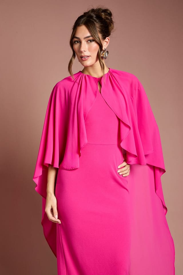 Coast Coast Women's Ruffle Chiffon Cape Crepe Maxi Dress in Fuchsia - 2