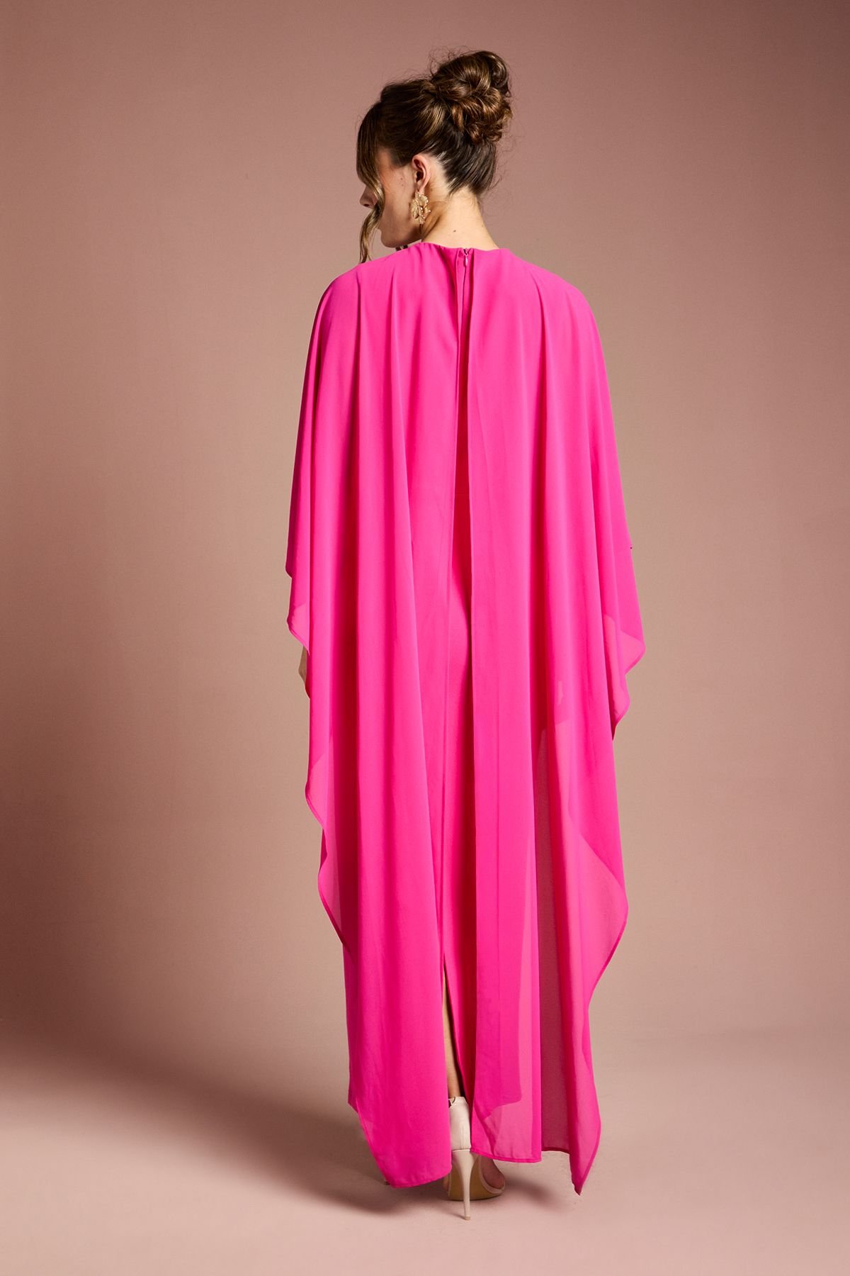 Coast Coast Women's Ruffle Chiffon Cape Crepe Maxi Dress in Fuchsia - 3
