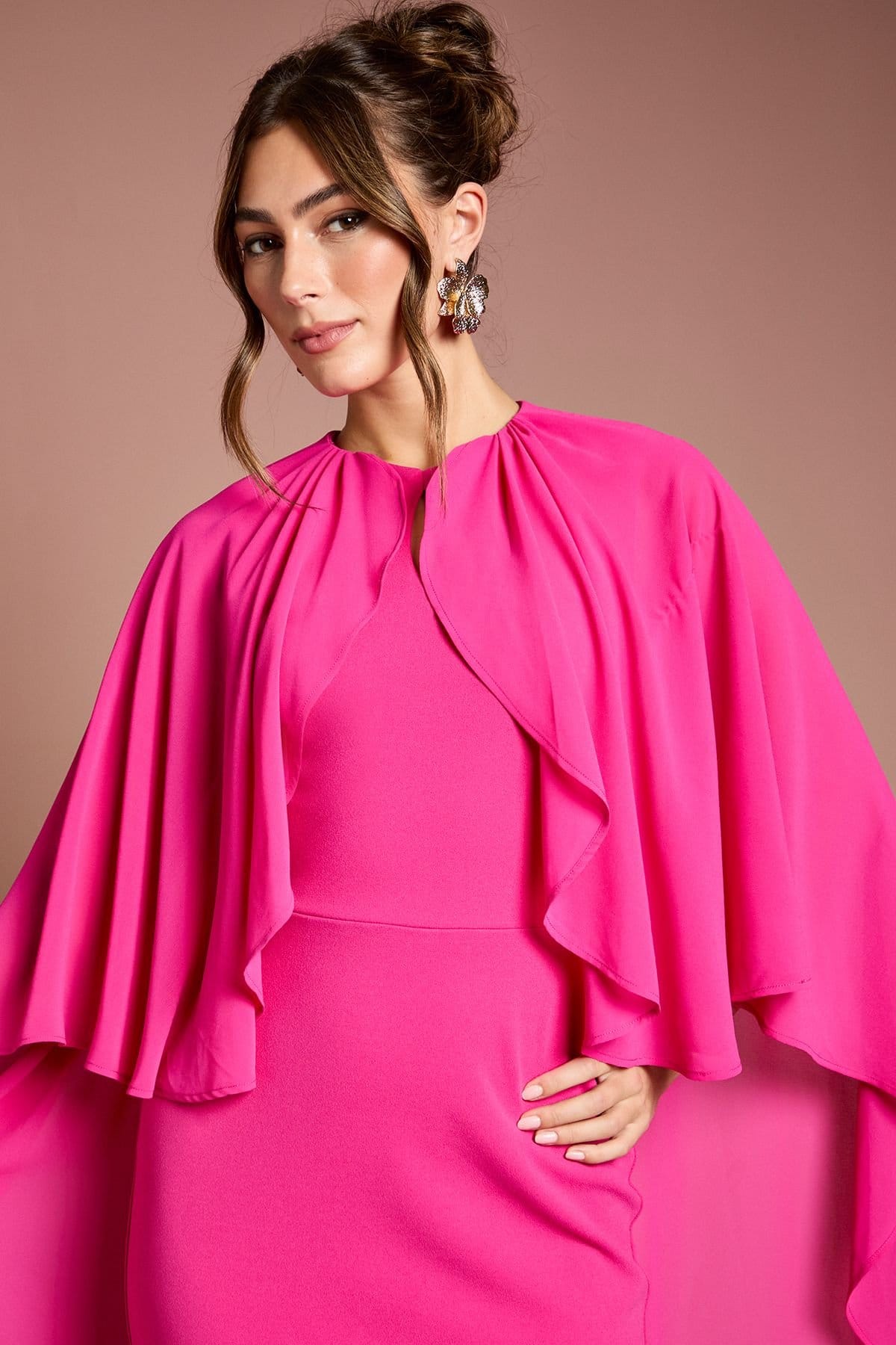 Coast Coast Women's Ruffle Chiffon Cape Crepe Maxi Dress in Fuchsia - 4