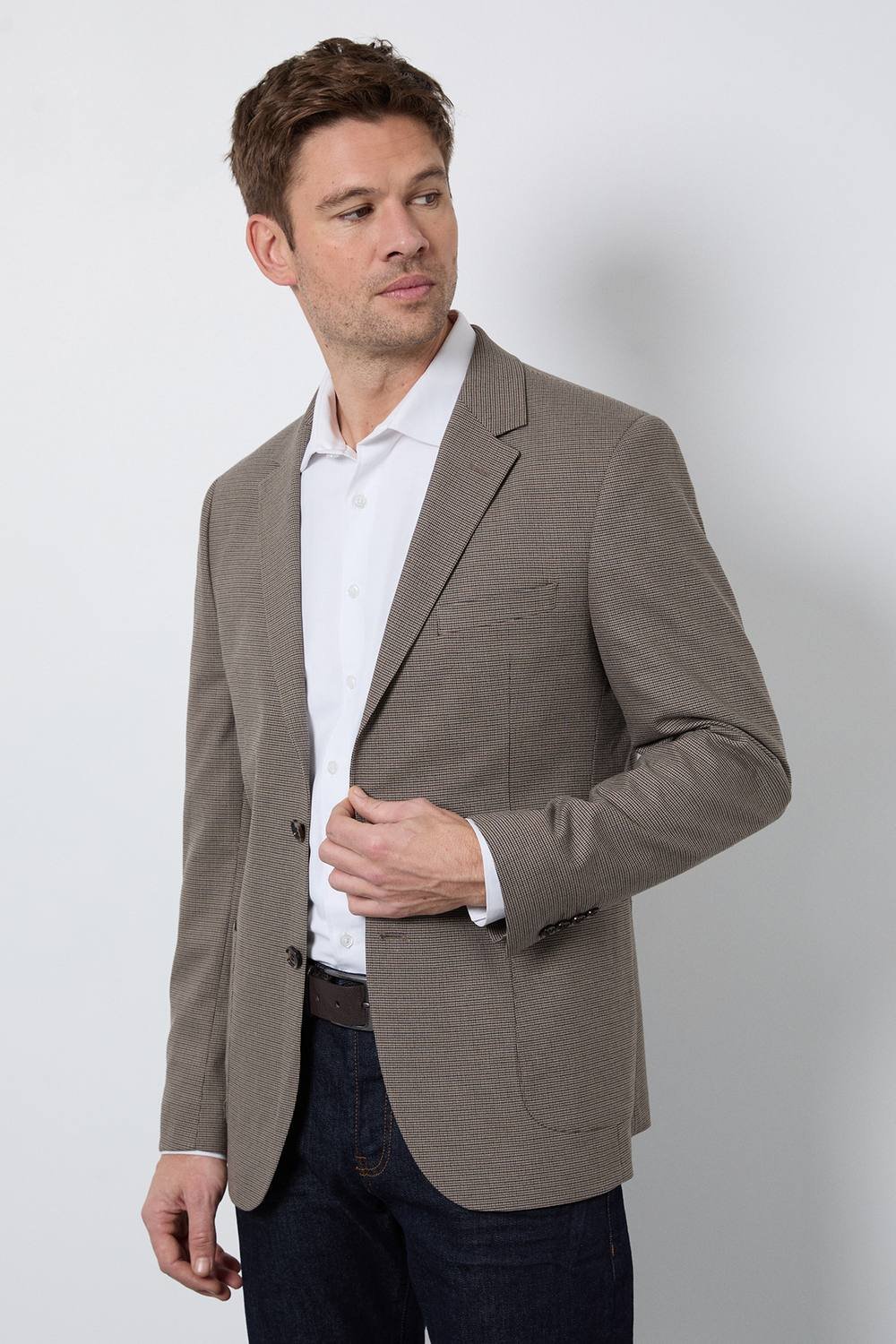 Burton Burton Men's Brown Heritage Check Patch Pocket Tailored Fit Blazer - 2