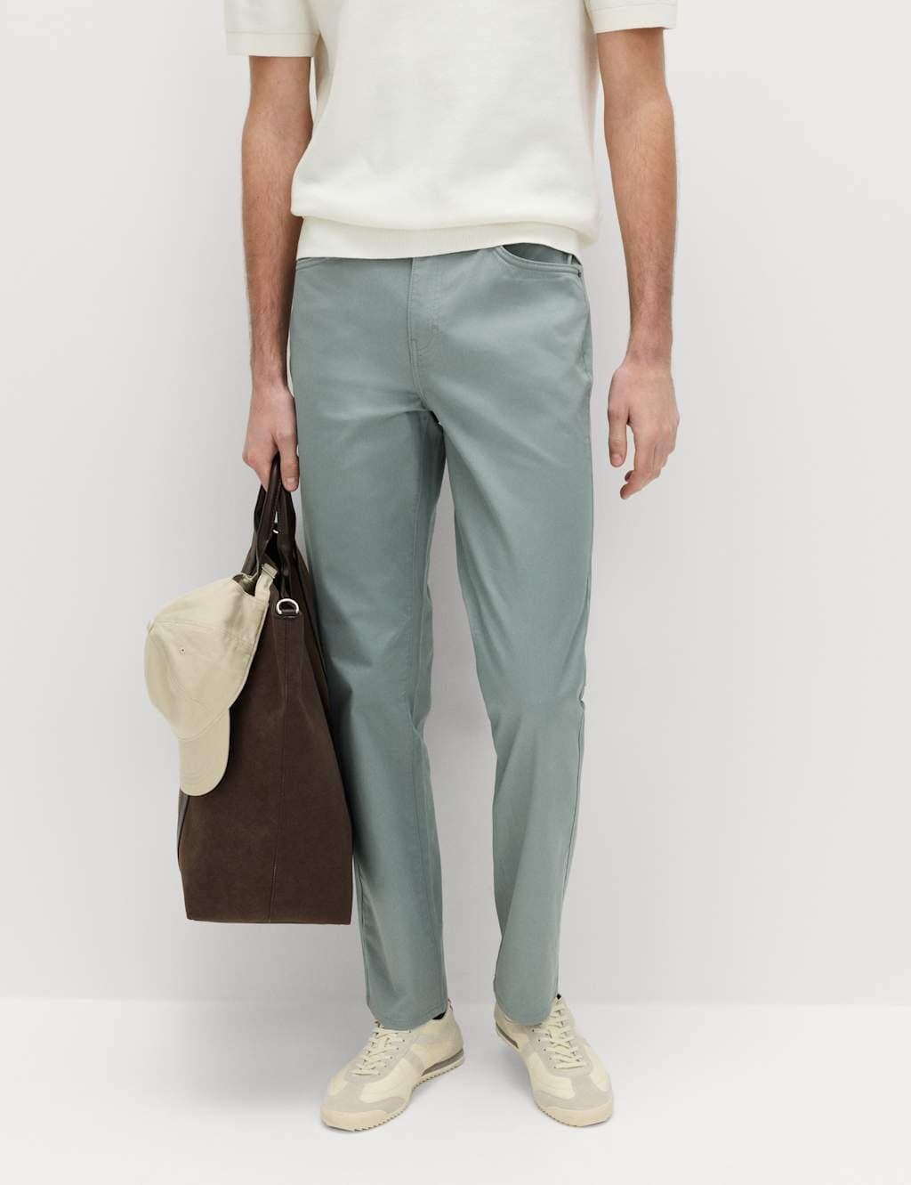 Marks & Spencer M&S Dark Sage Textured Straight Fit Trousers