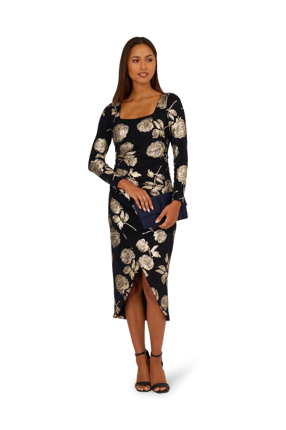 Adrianna Papell Adrianna Papell Women's Floral Metallic Knit Gown in Navy - 2