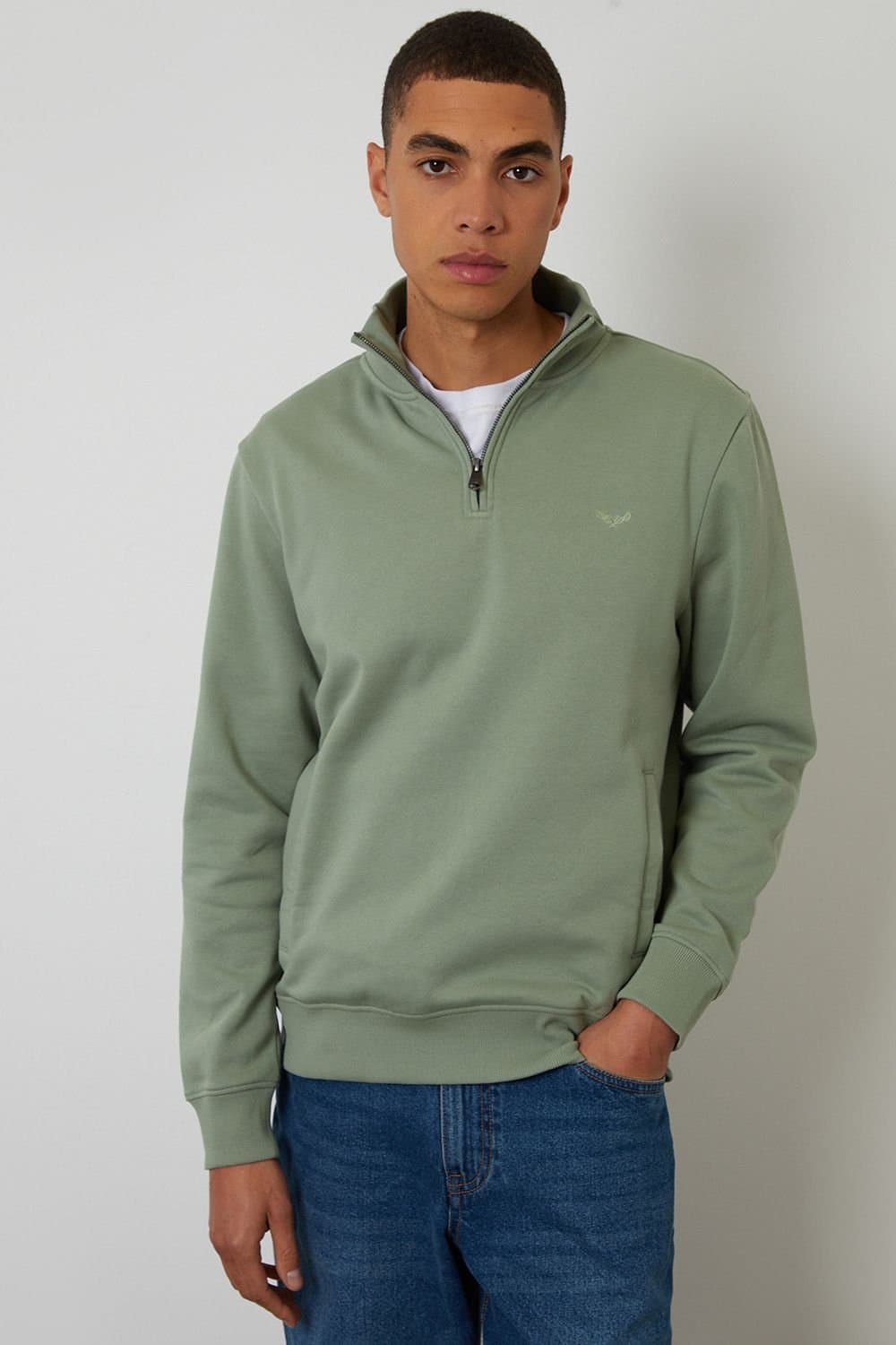 Threadbare Threadbare Men's Quarter Zip Sweatshirt in Green