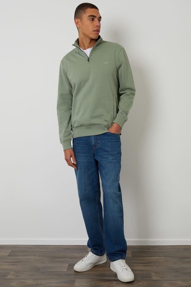 Threadbare Threadbare Men's Quarter Zip Sweatshirt in Green - 3