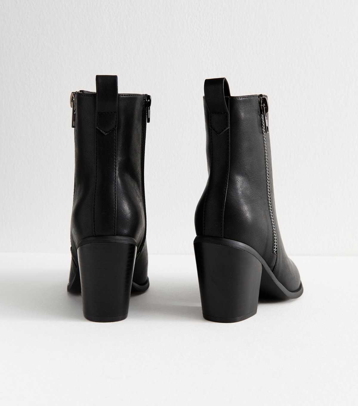 New Look Women's Wide Fit Black Faux Leather Side Zip Heeled Ankle Boots Vegan New Look - 4