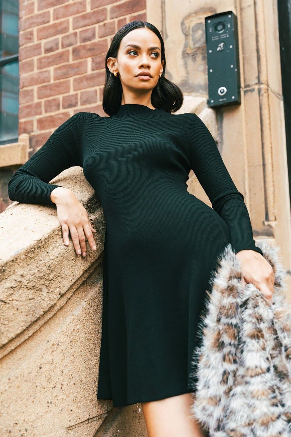 DUSK Dusk Women's Ribbed Skater Jumper Dress in Black