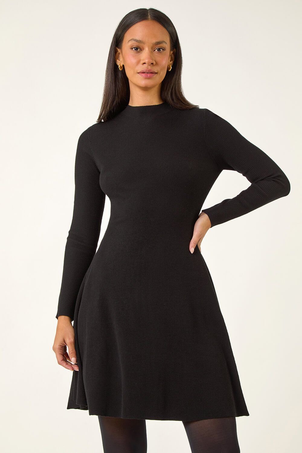 Dusk Dusk Women's Ribbed Skater Jumper Dress in Black - 3