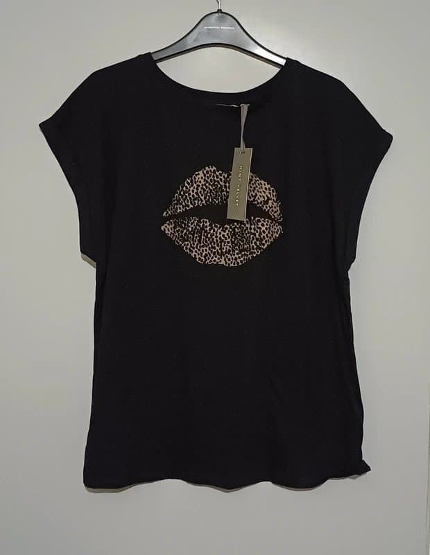 Mint Velvet Mint Velvet Black Bead Lips Print T-shirt- size L/16