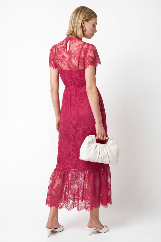 Lovedrobe Lovedrobe Women's Lace Midaxi Dress in Bright Pink - 2