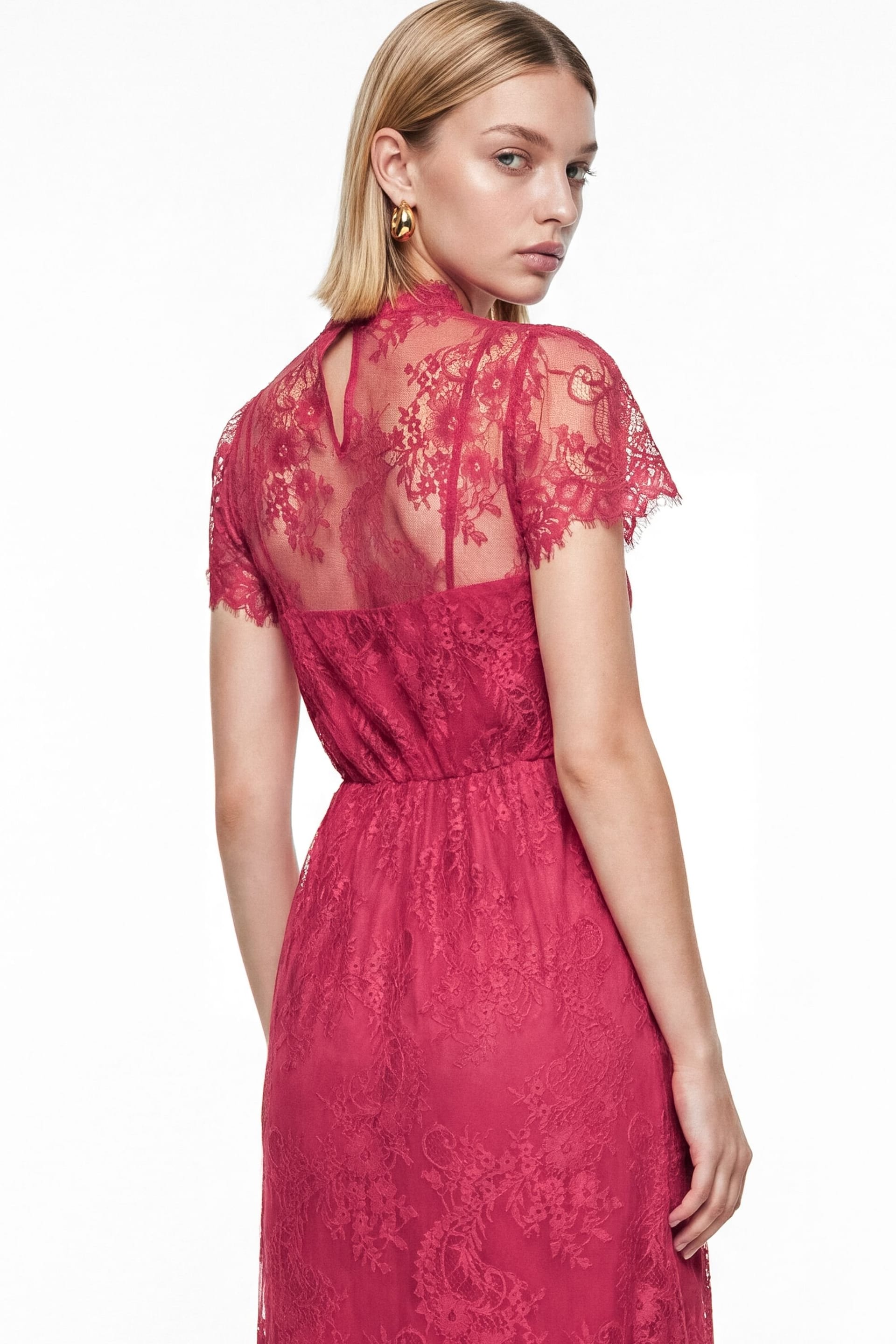 Lovedrobe Lovedrobe Women's Lace Midaxi Dress in Bright Pink - 4