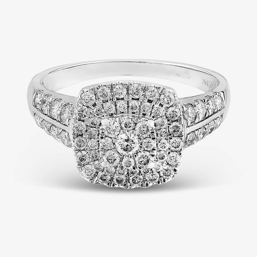 T.H.Baker T.H.Baker Women's 18ct White Gold 1.00ct Diamond Shouldered Cushion Cluster Ring in Silver - 2