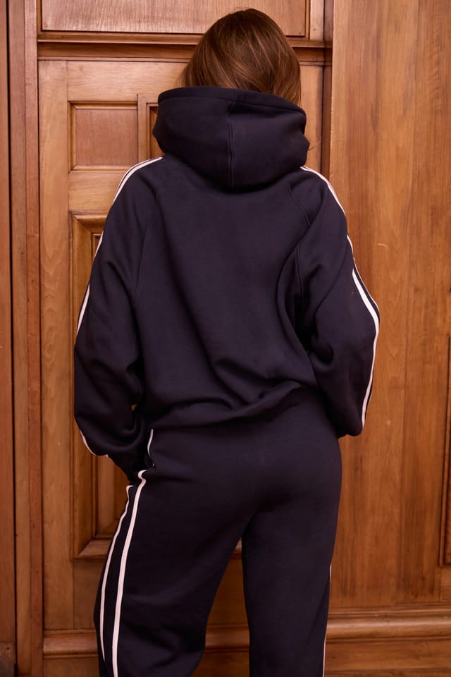 Kaiia Kaiia Sport Side Stripe Oversized Hoodie Navy & White - 3
