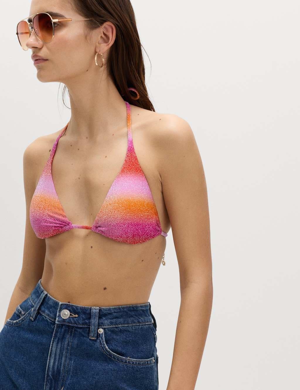 Marks & Spencer M&S Ombre Sparkle Halterneck Triangle Bikini Top Multi