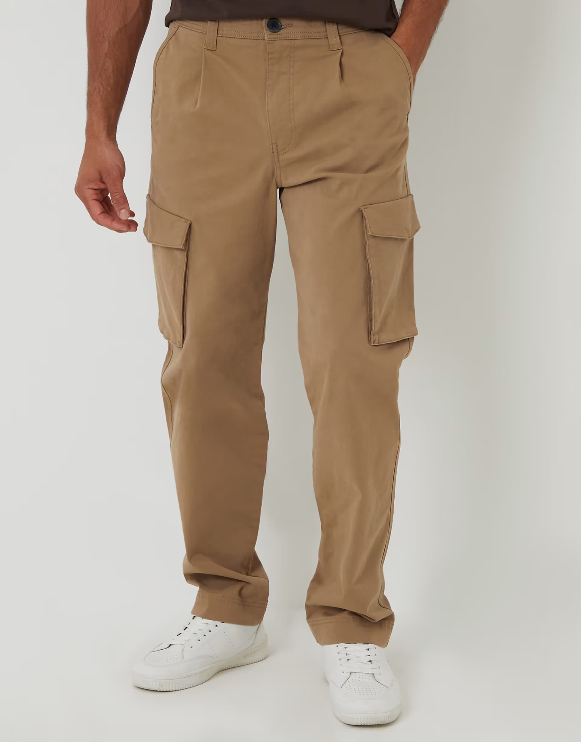 ASOS Threadbare Relaxed fit cotton cargo trousers with stretch in stone