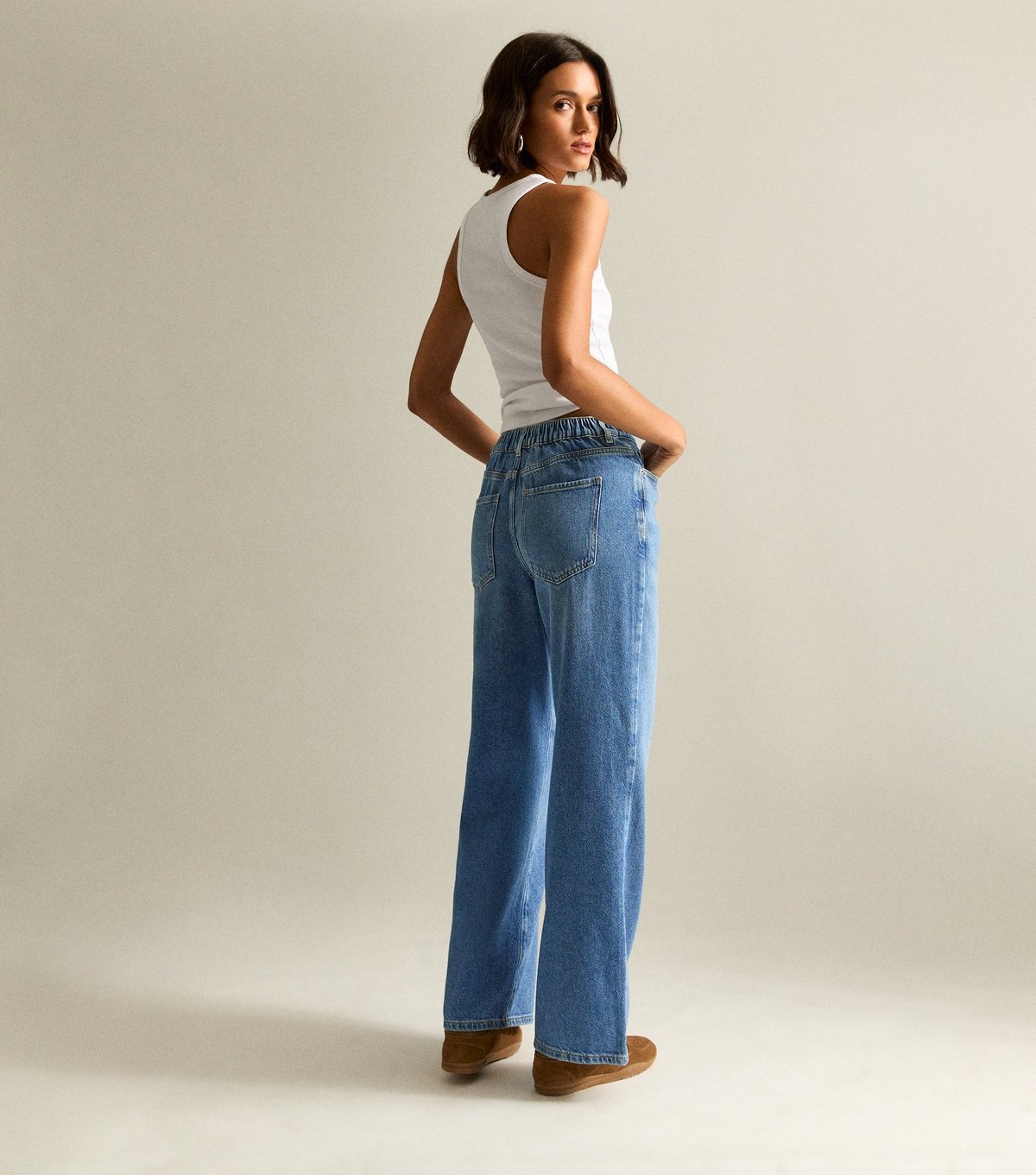 New Look Women's Blue Elasticated Waist Wide Leg Jeans New Look - 4