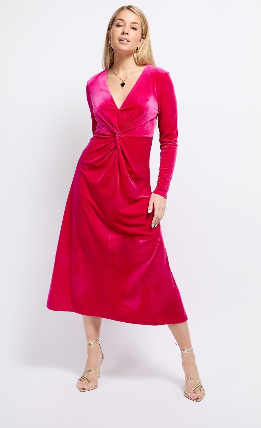 Little Mistress Little Mistress Pink Velvet Knot Detail Midaxi Dress