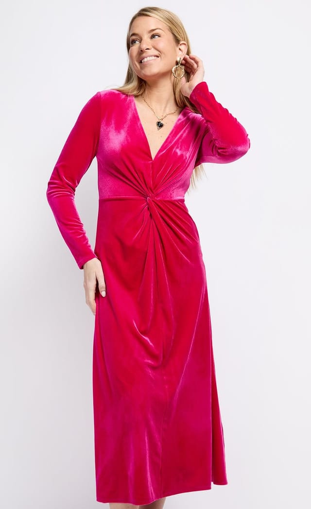 Little Mistress Little Mistress Women's Pink Velvet Knot Detail Midaxi Dress - 3