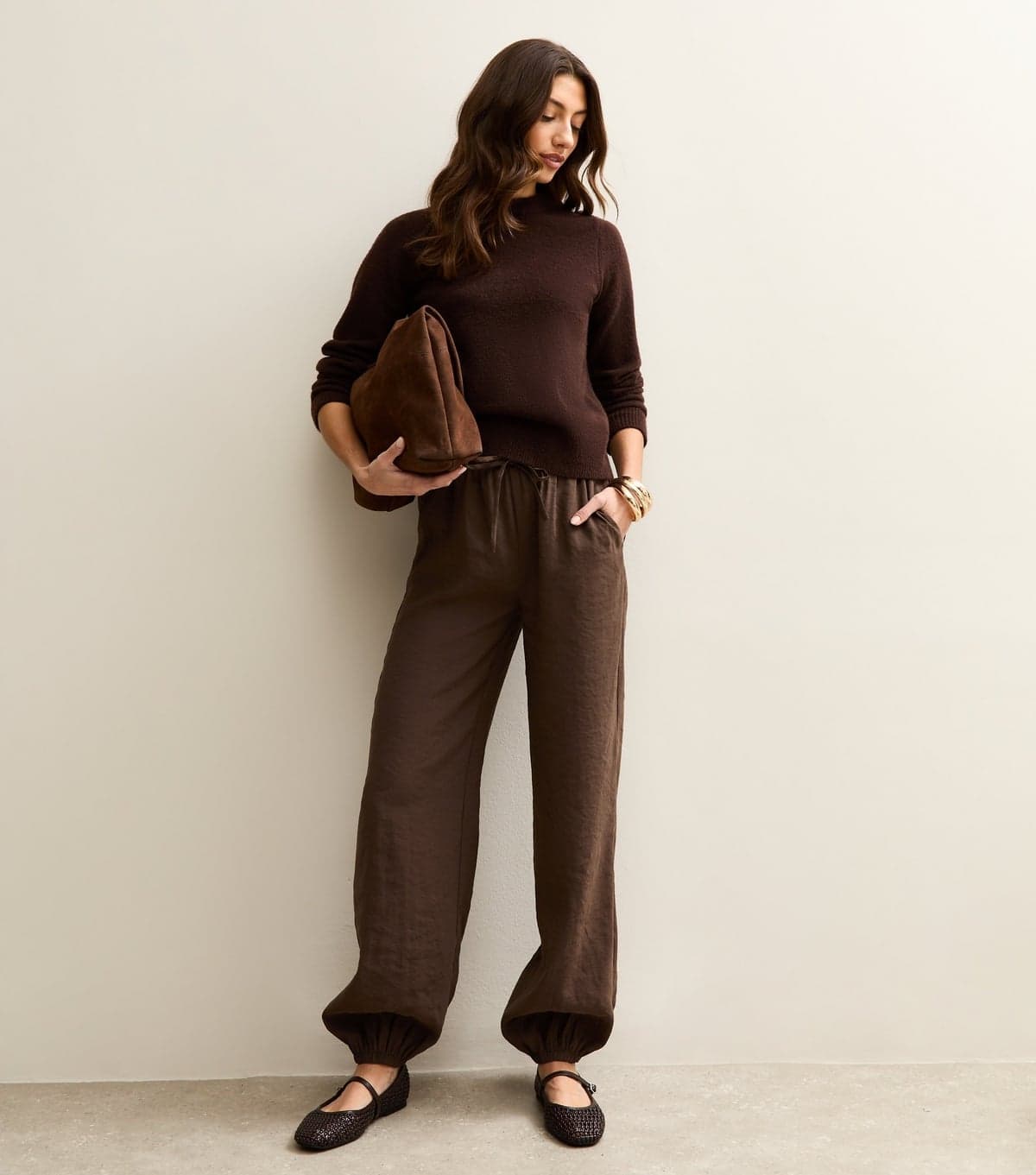 New Look Women's Tall Dark Brown Drawstring Cuffed Joggers New Look