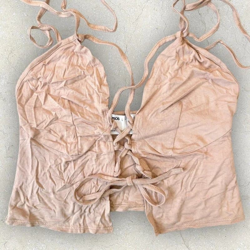 ASOS asos luxe lace up front cami crop top in taupe