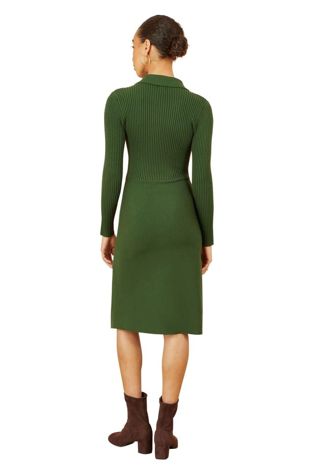 Yumi Yumi Women's Green Rib Knit Midi Dress With Belt - 3