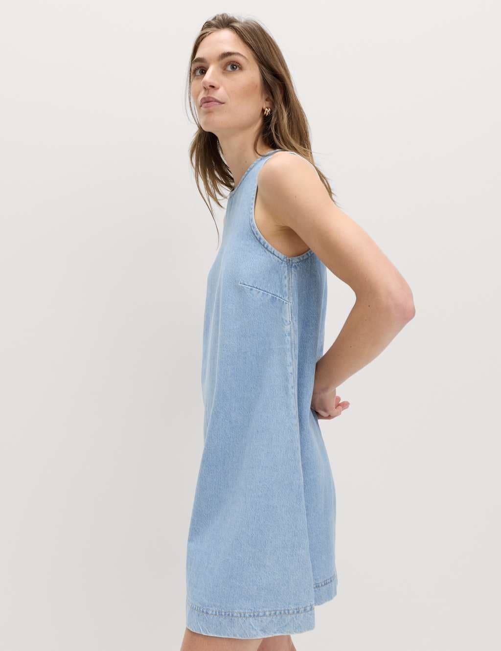 Marks & Spencer M&S Denim Mini Swing Dress Light Indigo