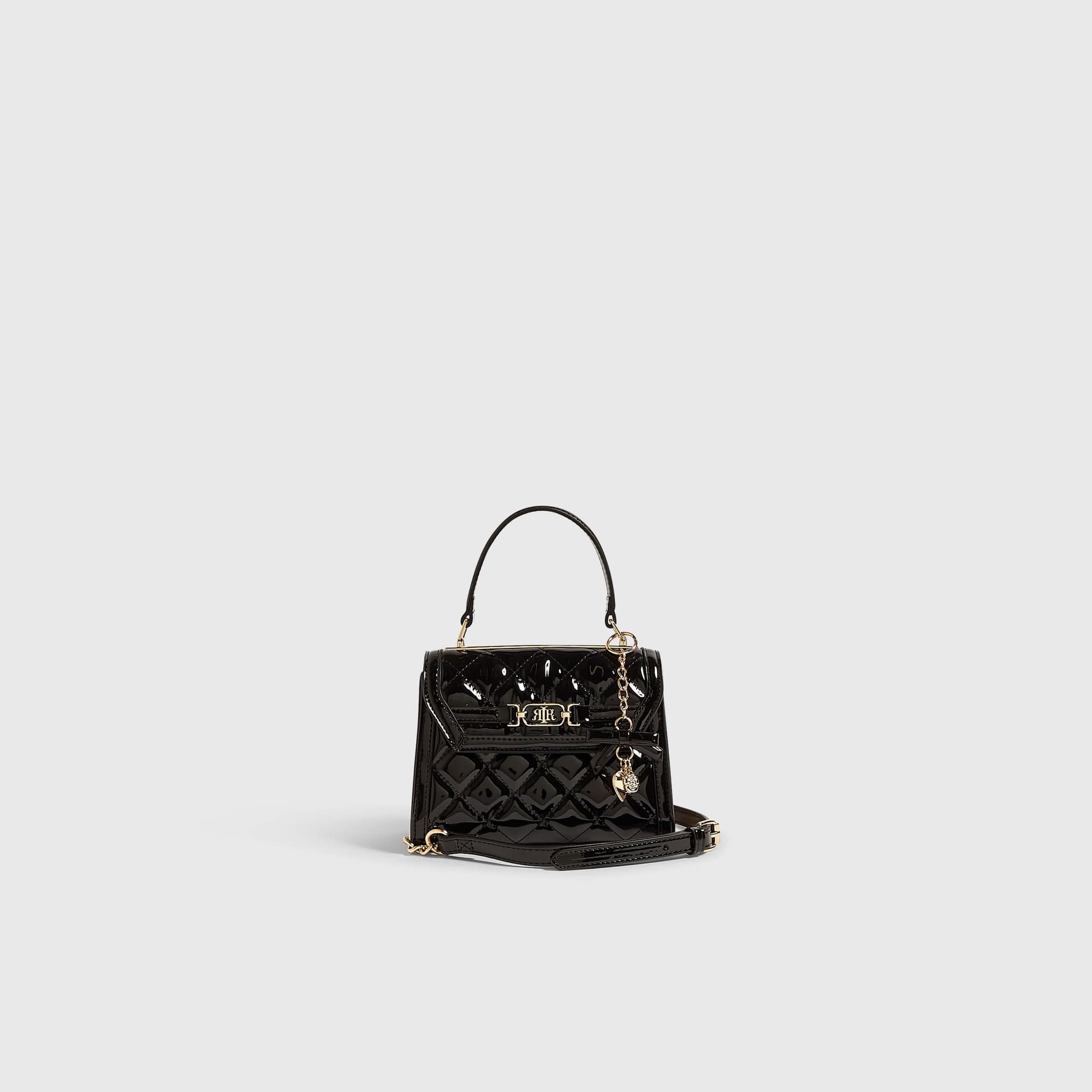 River Island River Island Womens Black Quilted Mini Charm Tote Crossbody Bag