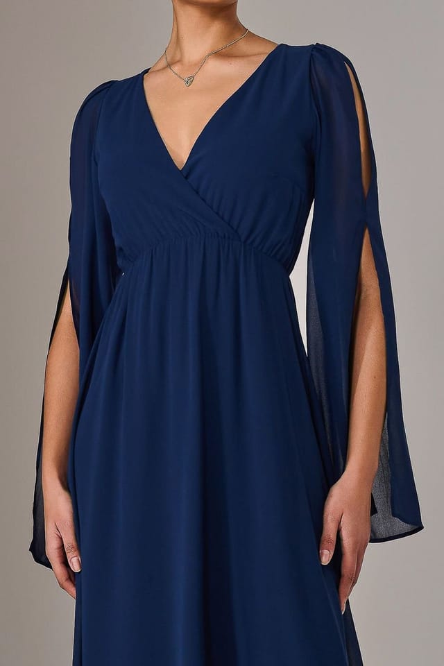 Jolie Moi Jolie Moi Women's Chiffon Cap Sleeve Maxi Dress in Navy - 3