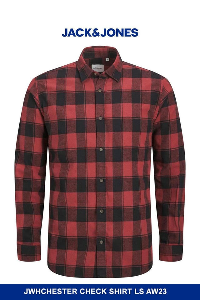 jack & jones Jack & Jones Men's Slim Fit Checked Shirt Long Sleeve Comfortable Brick Red - 2