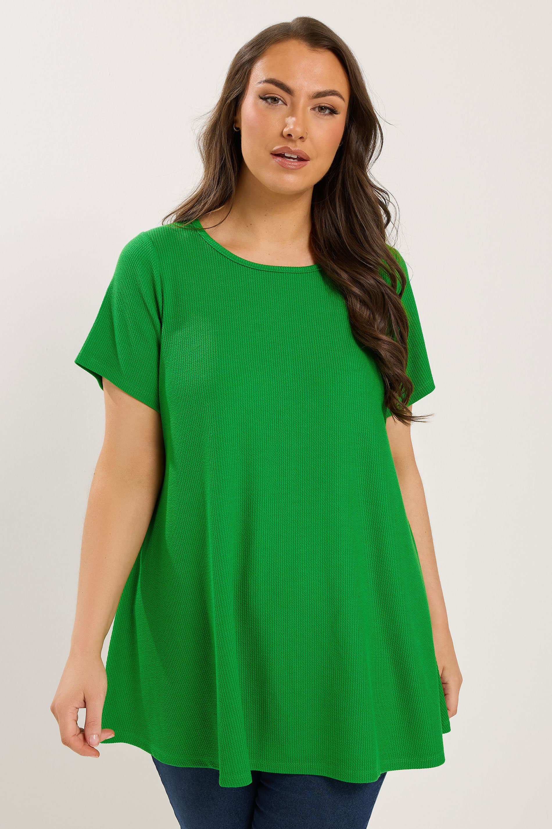Yours Plus Size Green Ribbed Swing Top