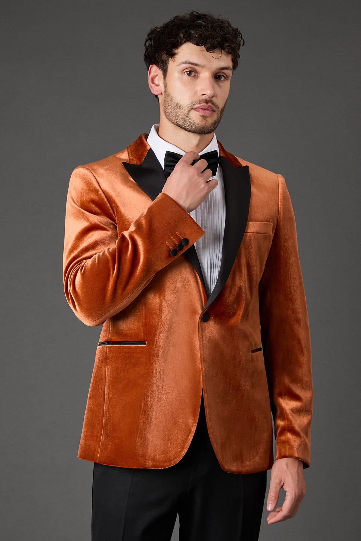 Burton Burton Men's Rust Velvet Slim Fit Tuxedo Jacket