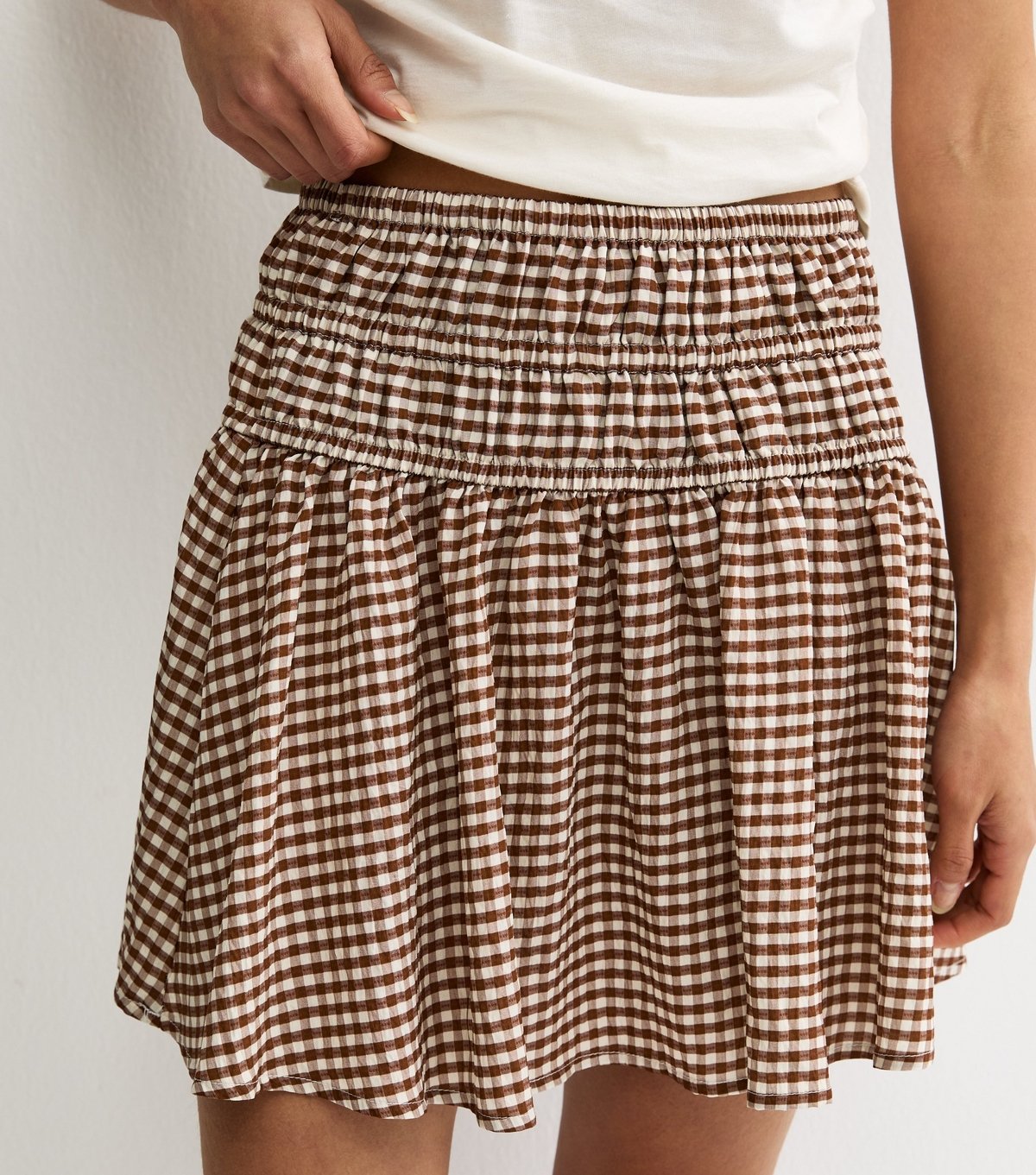 New Look Women's Brown Gingham Seersucker Mini Skirt New Look - 2