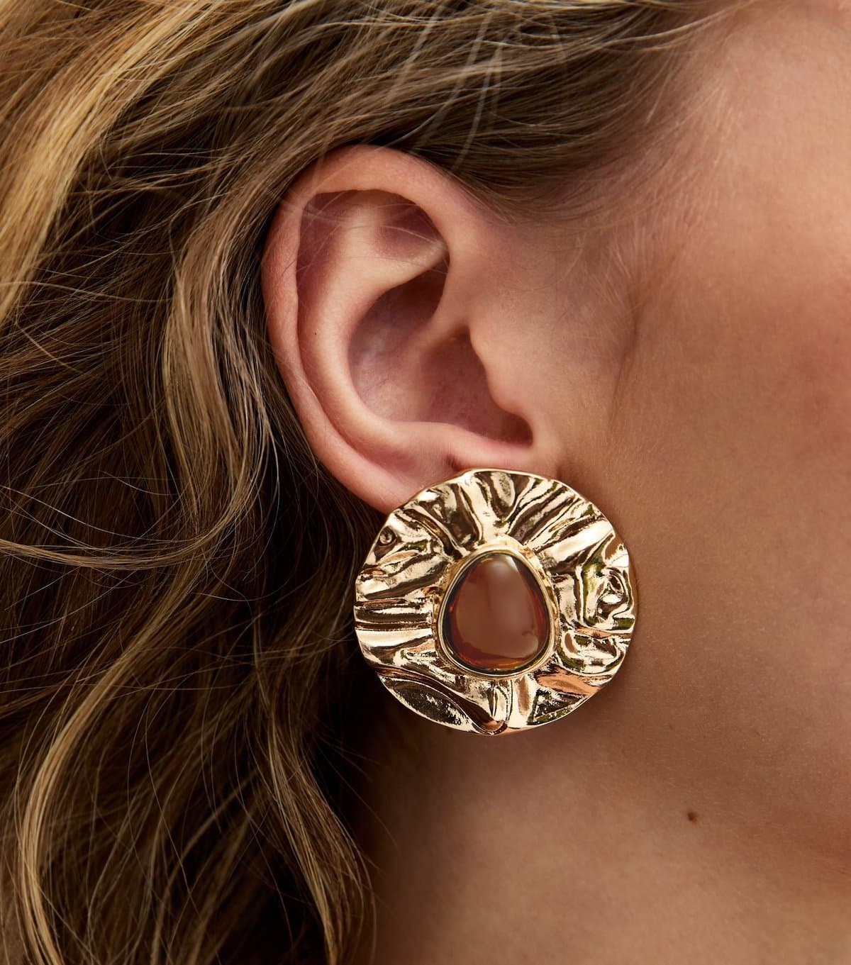 New Look New Look Gold Tone Resin Centre Textured Earrings