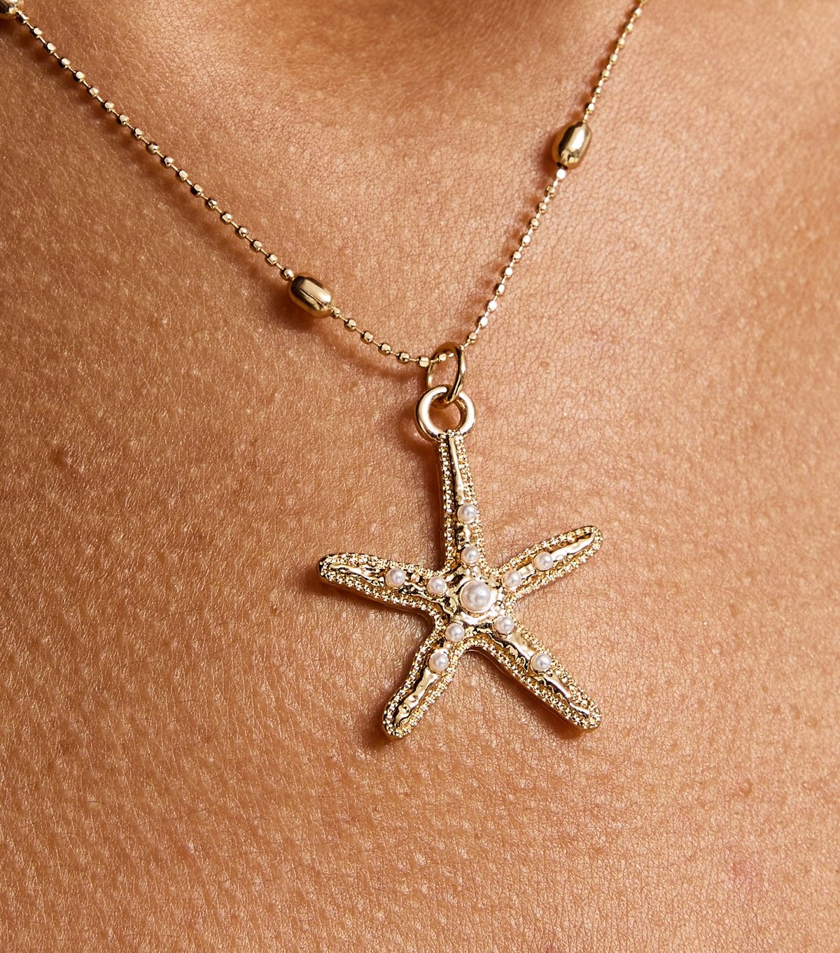 New Look Gold Tone Ball Chain Starfish Pendant Necklace New Look - 2