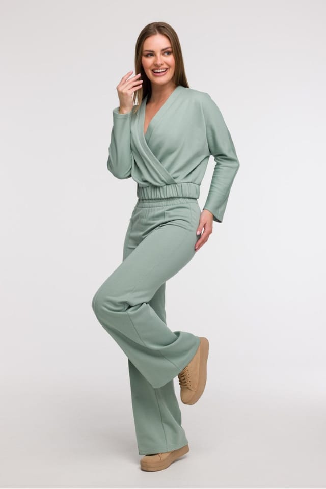 Love Lace Love Lace Women's V Neck Wrap Blouse Elastic Waist Made in Poland in Green - 2