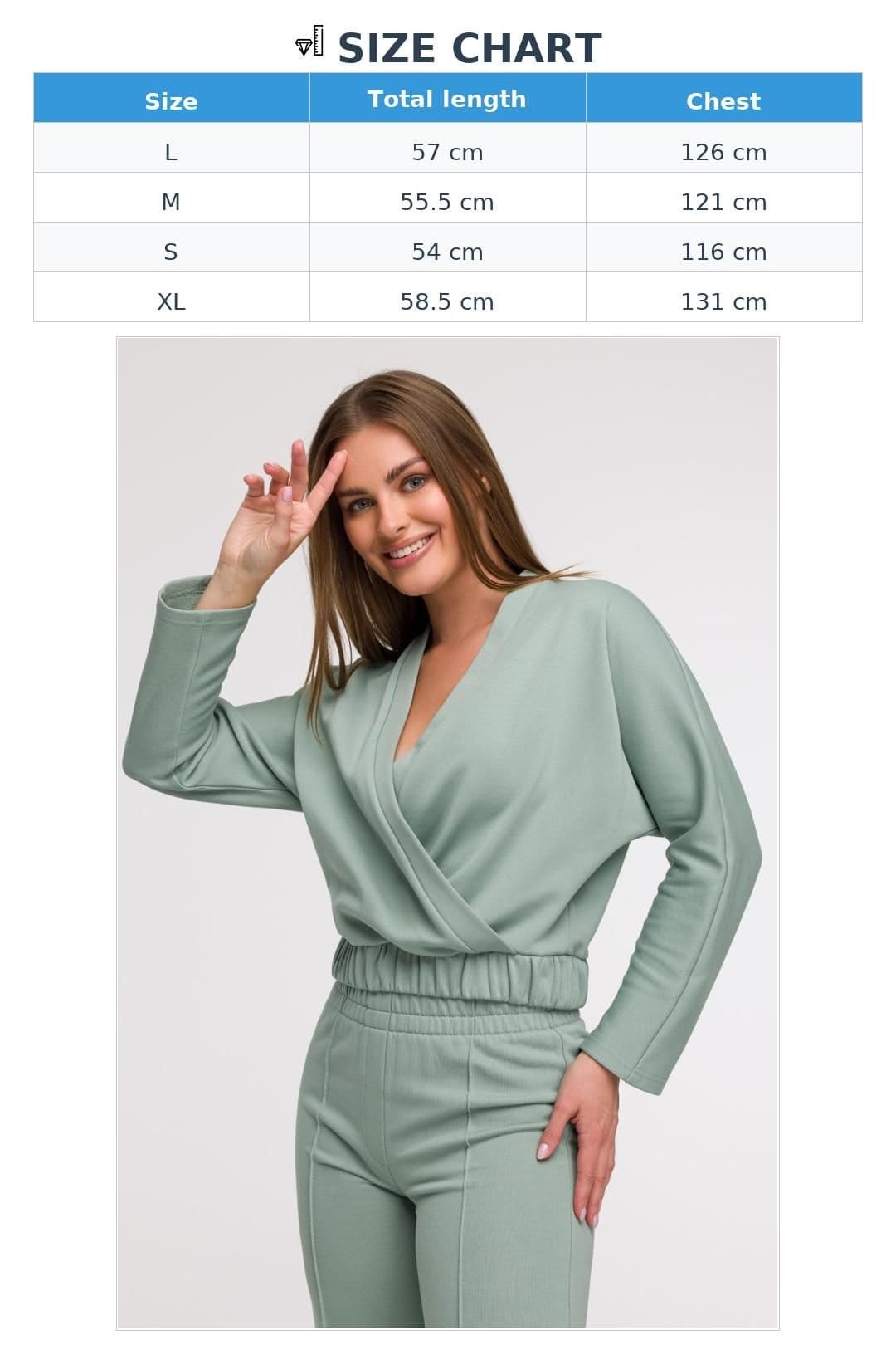 Love Lace Love Lace Women's V Neck Wrap Blouse Elastic Waist Made in Poland in Green - 4