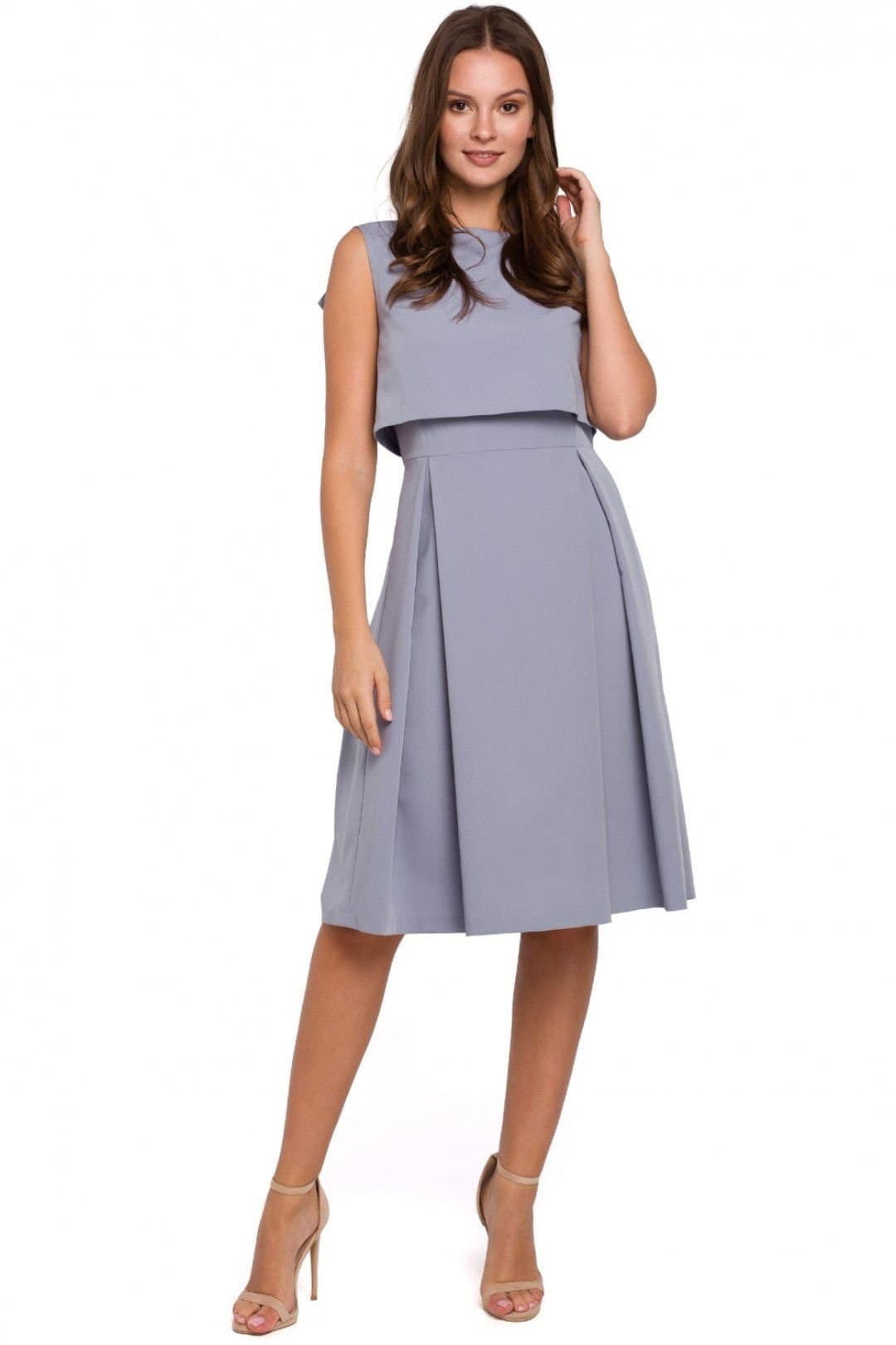 Love Lace Love Lace Women's Evening Dress with Open Back Pleated Skirt in Grey