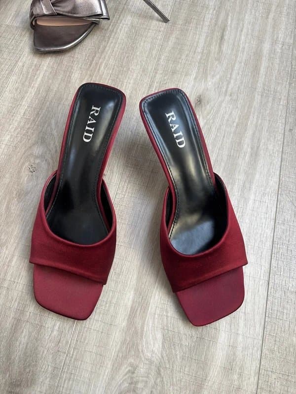 ASOS Burgundy satin heeled mules