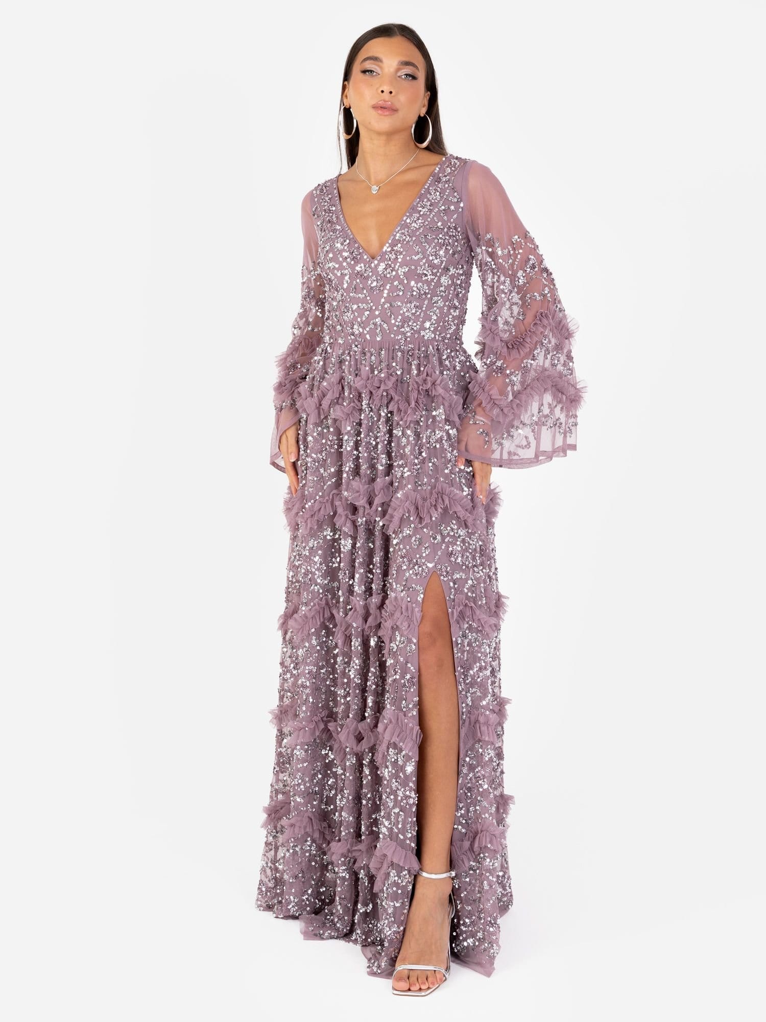 Maya Deluxe Lilac Sequined Maxi Dress
