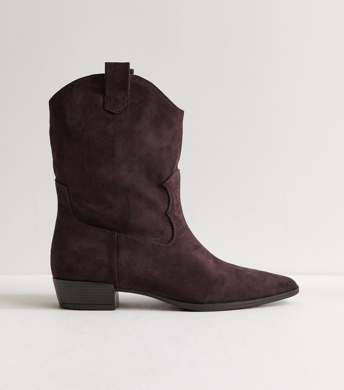 New Look Women's Dark Burgundy Faux Suede Western Style Boots Vegan New Look - 1